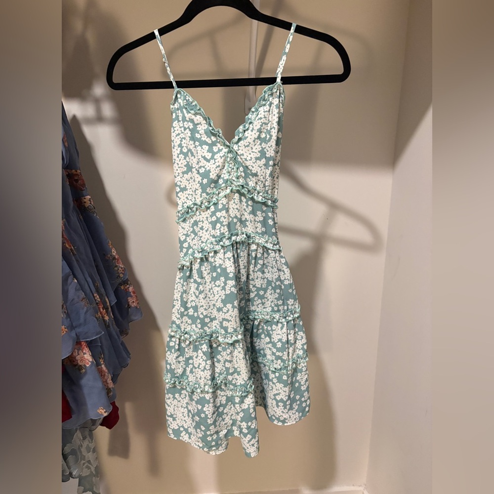 Love Tree Teal and White Floral Dress